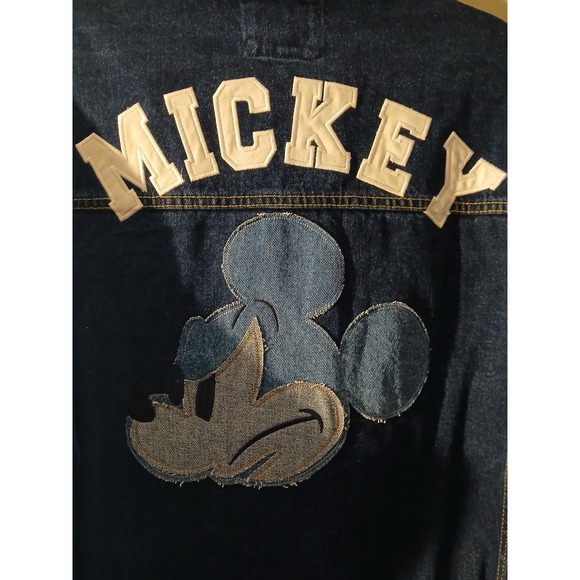 Disney Forever 21 Mickey Mouse Denim Jacket Blue Oversized Patchwork Womens S - Picture 9 of 10